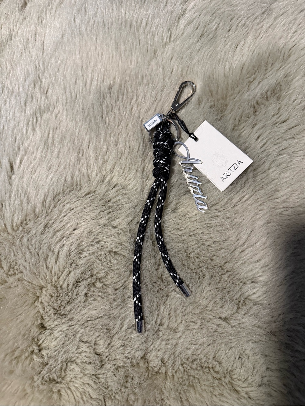 Aritzia Black Braided Rope Key & Charm Holder with Silver Tone Hardware